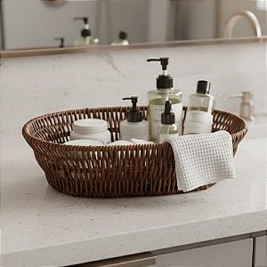 Cesto Organizador Rattan Fibra Sintética - Marrom - 28x20x8cm - 1 unidade - Rizzo