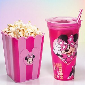 Kit Cinema - Balde de Pipoca e Copo 2 em 1 - Minnie Mouse Rosa - 1 unidade - Disney Original - Rizzo
