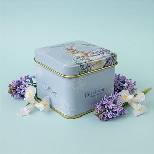 Lata de Metal Quadrada de Páscoa - Coelho Flores - Azul - 8x8x6,3cm - 1 unidade - Rizzo