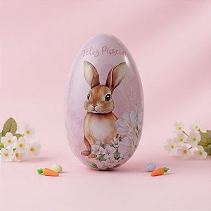 Ovo de Metal de Páscoa - Coelho Flores - Rosa - 11,3x6,8x7cm - 1 unidade - Rizzo