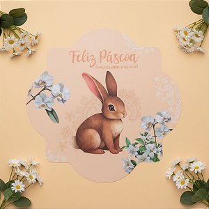 Jogo Americano de Páscoa - Coelho Flores "Feliz Páscoa Com Carinho Pra Você" - Laranja - 38cm - 1 unidade - Rizzo