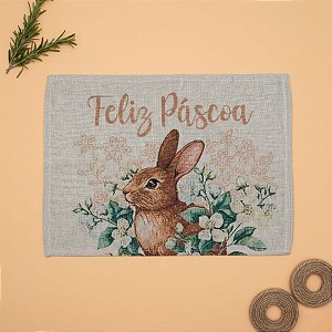 Jogo Americano de Páscoa - Coelho Bordado "Feliz Páscoa" - Laranja - 33x45cm - 1 unidade - Rizzo