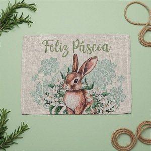 Jogo Americano de Páscoa - Coelho Bordado "Feliz Páscoa" - Verde - 33x45cm - 1 unidade - Rizzo
