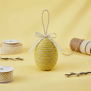 Enfeite Para Pendurar de Páscoa - Ovo Barbante - Amarelo - 6x8cm - 1 unidade - Rizzo