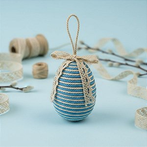 Enfeite Para Pendurar de Páscoa - Ovo Barbante - Azul - 6x8cm - 1 unidade - Rizzo