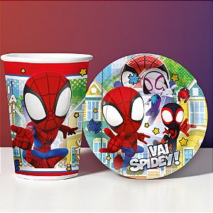 Kit Copo e Prato de Papel - Spidey e Seus Amigos - 16 Itens - 1 unidade - Disney Original - Regina - Rizzo