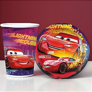 Kit Copo e Prato de Papel - Carros - 16 Itens - 1 unidade - Disney Original - Regina - Rizzo