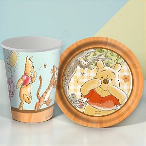 Kit Copo e Prato de Papel - Ursinho Pooh - 16 Itens - 1 unidade - Disney Original - FestColor - Rizzo