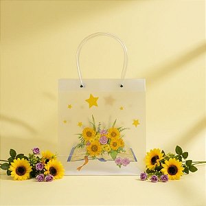 Sacola de Plástico Transparente Fosca - Floral - Livro com Flores - 22x10x24cm - 1 unidade - Rizzo