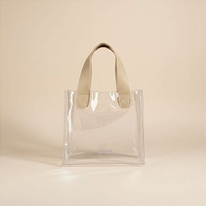 Sacola Transparente PVC com Alça de Couro Bege - 20x10x18cm - 1 unidade - Rizzo