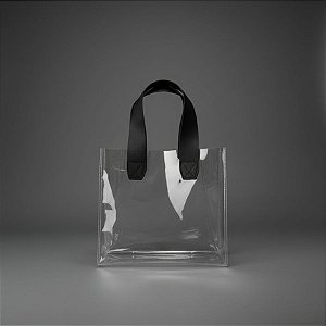 Sacola Transparente PVC com Alça de Couro Preto - 20x10x18cm - 1 unidade - Rizzo