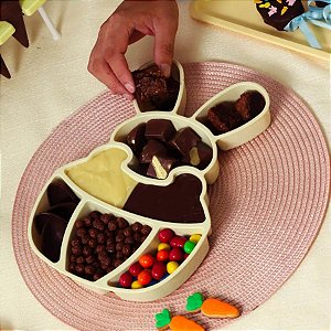 Petisqueira de Páscoa em Acrílico - Foundue Box - Coelho - Creme - 30cm - 1 unidade - BlueStar - Rizzo