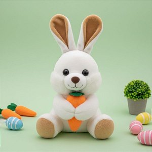 Coelho de Pelúcia Branco - Abraçando Cenoura - 22cm - 1 unidade - Rizzo