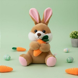 Coelho de Pelúcia Marrom - Abraçando Cenoura - 22cm - 1 unidade - Rizzo