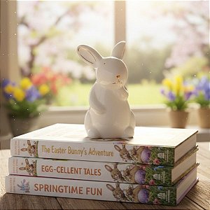 Enfeite Decorativo de Páscoa em Porcelana - Coelho Branco - 10cm - 1 unidade - Rizzo