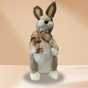 Enfeite Decorativo de Páscoa - Coelho Rústico - Laço Xadrez Marrom - 29cm - 1 unidade - Rizzo