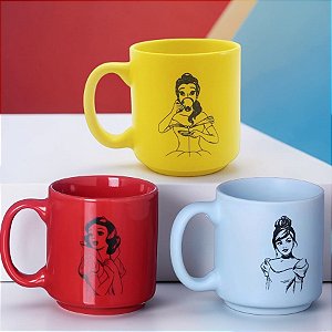 Conjunto Mini Canecas Tina - Bela, Cinderela e Branca de Neve - 100ml - 1 unidade - Disney Original - Zonacriativa