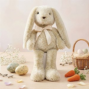 Coelho de Pelúcia Laço Nude Macio p Segurar pela Orelha - Linha Kids - Cromus Páscoa- Rizzo Embalagens