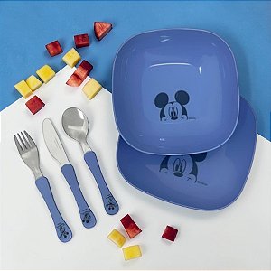 Kit Alimentação Mickey Mouse - Prato e Talheres - 1 unidade - Disney Original - Rizzo