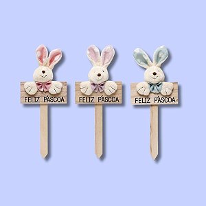 Plaquinha em Madeira Corações Coelho - 22cm x 10cm - Linha Pedacinho de Amor - Cromus Páscoas