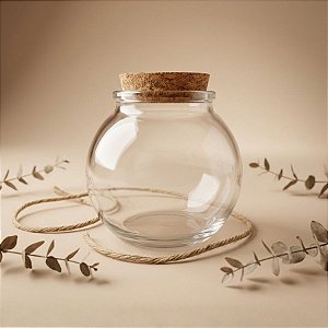 Pote de Vidro Formato Bolha com Tampa de Rolha - 6x6cm - 100ml - 1 unidade - Rizzo