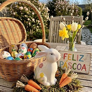 Coelho da Páscoa Decorativo de Porcelana - 12cm - 1 unidade - FlorArte - Rizzo