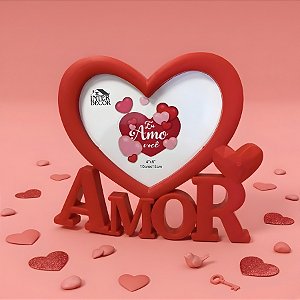 Porta Retrato Amor com Moldura de Coração - Vermelho - Eu Amo Você - 10x15cm - 1 unidade - Rizzo