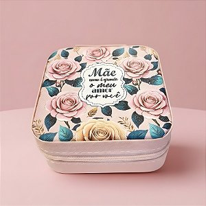 Mini Porta Jóias Portátil - Rosa - Mãe Como é Grande o Meu Amor Por Você - 9,5x4,5x9,5cm - 1 unidade - Rizzo