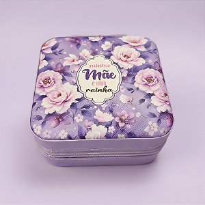 Mini Porta Jóias Portátil - Roxo - Minha Mãe é Uma Rainha - 9,5x4,5x9,5cm - 1 unidade - Rizzo