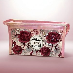 Necessáire Transparente - Rosa - Mãe Eu Te Amo - 20x12x8cm - 1 unidade - Rizzo