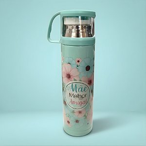 Garrafa Térmica Decorada - Ciano - Mãe Melhor Amiga - 470ml - 1 unidade - Rizzo