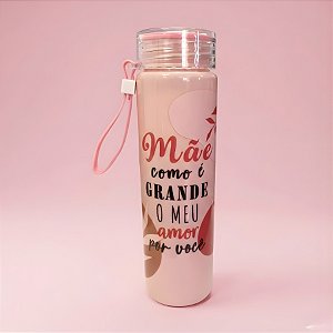 Garrafa Decorada - Rosa - Mãe Como é Grande o Meu Amor Por Você - 500ml - 1 unidade - Rizzo