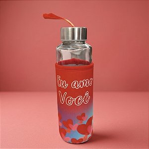 Garrafa de Vidro com Alça e Capa Protetora - Eu Amo Você - 400ml - 1 unidade - Rizzo