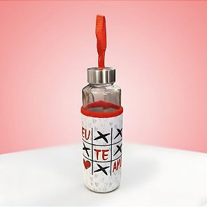 Garrafa de Vidro com Alça e Capa Protetora - Jogo da Velha Eu Te Amo - 400ml - 1 unidade - Rizzo