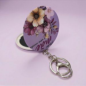 Chaveiro com Mini Espelho Portátil - Roxo - Minha Mãe é Uma Rainha  - 7x7cm - 1 unidade - Rizzo