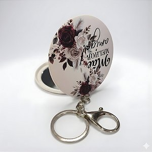 Chaveiro com Mini Espelho Portátil - Bege - Mãe Melhor Amiga - 7x7cm - 1 unidade - Rizzo