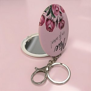 Chaveiro com Mini Espelho Portátil - Rosa Claro - Mãe Eu Te Amo - 7x7cm - 1 unidade - Rizzo