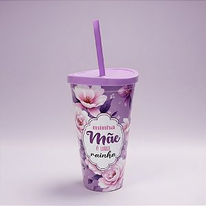 Copo com Canudo e Tampa - Roxo - Minha Mãe é Uma Rainha - 600ml - 1 unidade - Rizzo