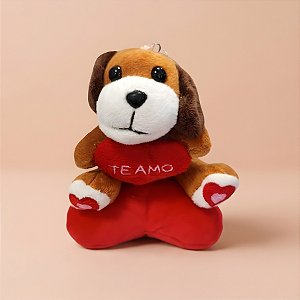 Chaveiro de Pelúcia Te Amo - Cachorro com Coração - 10x12x6cm - 1 unidade - Rizzo