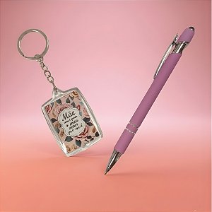 Kit Caneta e Chaveiro - Rosa - Mãe Como é Grande o Meu Amor Por Você - 1 unidade - Rizzo