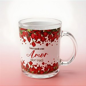 Caneca de Vidro Transparente - Branco e Vermelho - Como é Grande o Meu Amor Por Você - 320ml - 1 unidade - Rizzo