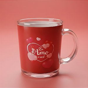 Caneca de Vidro Transparente - Rosa Escuro - Eu Amo Você - 320ml - 1 unidade - Rizzo