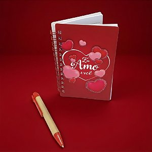 Bloco de Anotações com Caneta - 50 Folhas - Corações Eu Amo Você - 8,5x12,5cm - 1 unidade - Rizzo