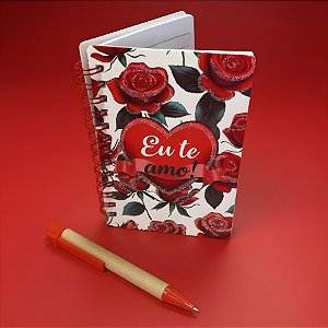 Bloco de Anotações com Caneta - 50 Folhas - Coração Eu Te Amo - 8,5x12,5cm - 1 unidade - Rizzo