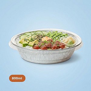 Embalagem Bowl de Alumínio Descartável com Tampa Transparente para Food Service - 800ml - 50 unidades - Wyda - Rizzo