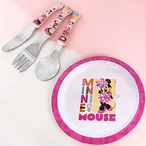 Conjunto Talheres e Prato Fundo - Minnie Mouse - 1 unidade - Disney Original - Rizzo