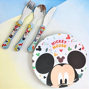 Conjunto Talheres e Prato Raso - Mickey Mouse - 1 unidade - Disney Original - Rizzo