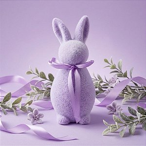 Enfeite Decorativo de Páscoa - Coelho de Pó de Flocagem - Lilás - 14x5cm - 1 unidade - Rizzo