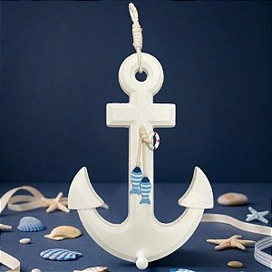 Enfeite Decorativo Para Pendurar - Âncora - Branco - 40x23cm - 1 unidade - Rizzo