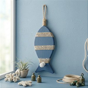 Enfeite Decorativo Para Pendurar - Peixe - Azul Escuro - 23,5x7cm - 1 unidade - Rizzo